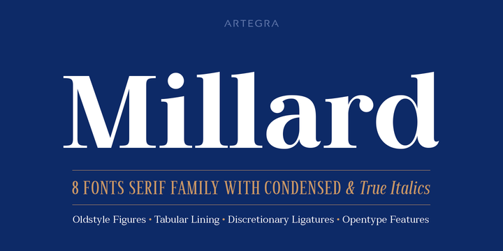 Ejemplo de fuente Millard Condensed Regular Italic