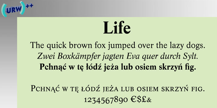 Ejemplo de fuente Life Italic