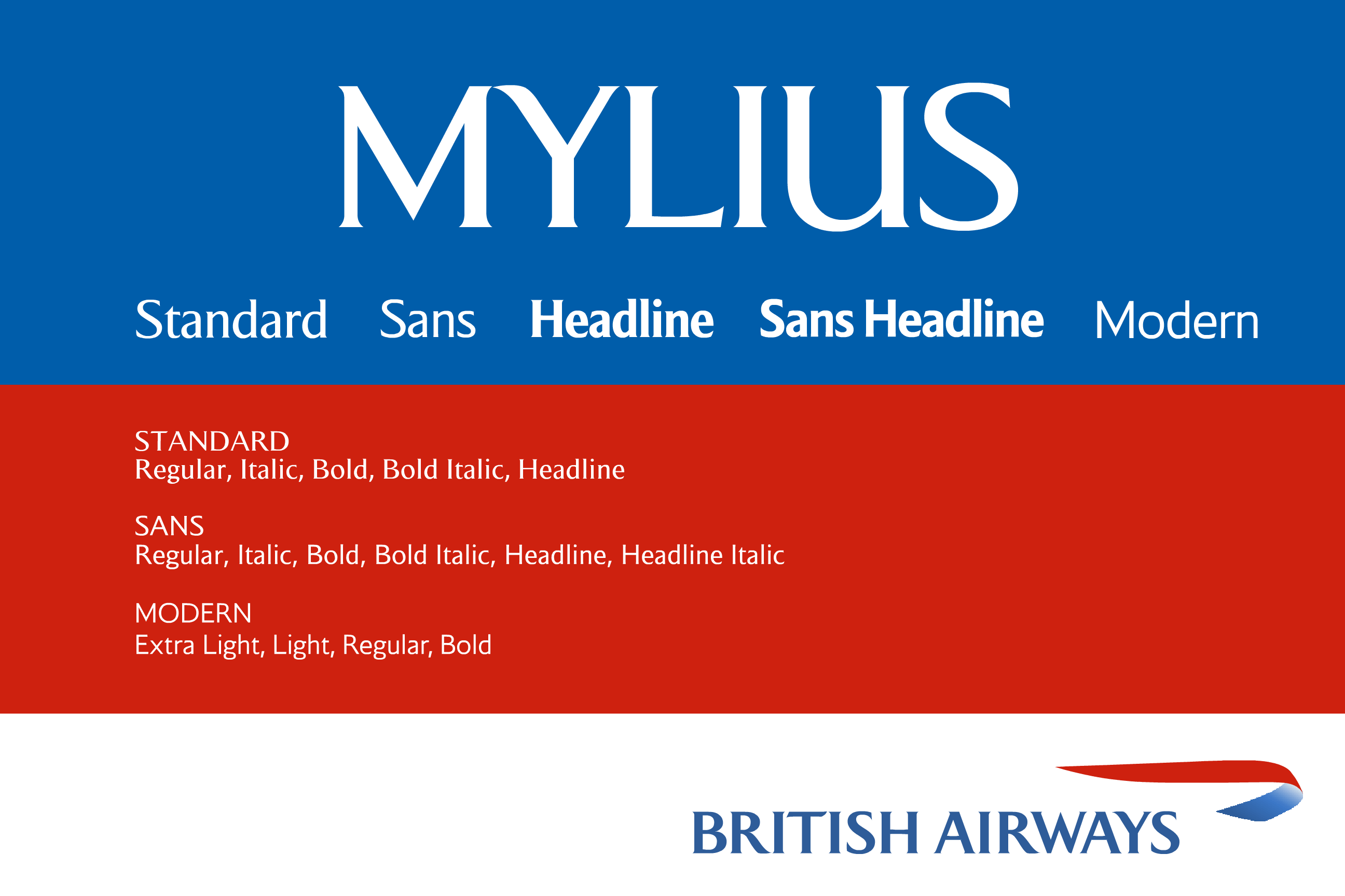 Ejemplo de fuente Mylius Sans (British Airways)