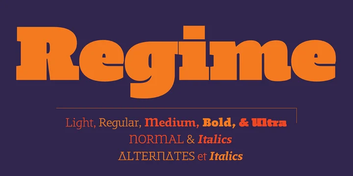 Ejemplo de fuente Regime Bold Italic