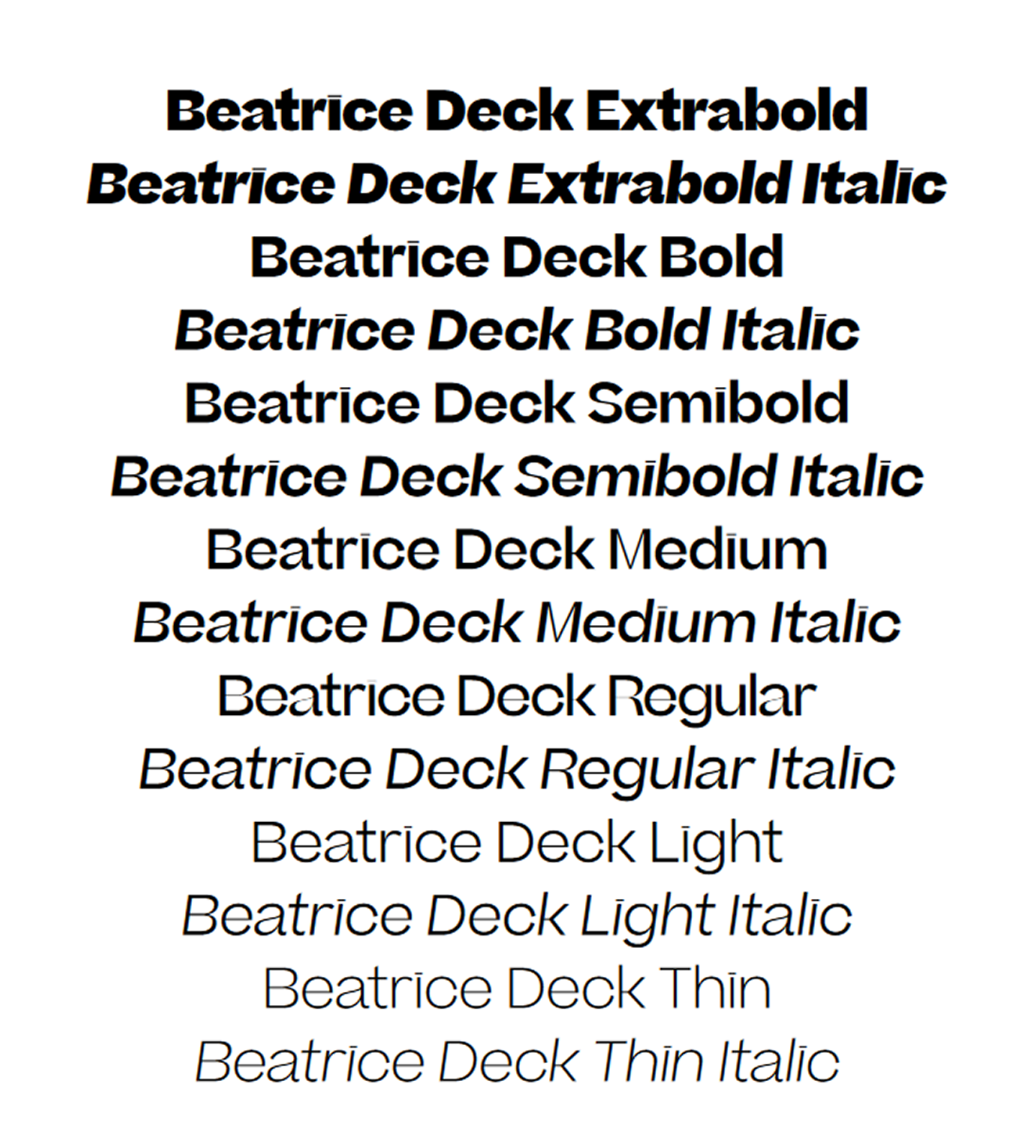 Ejemplo de fuente Beatrice Deck Extra bold Italic