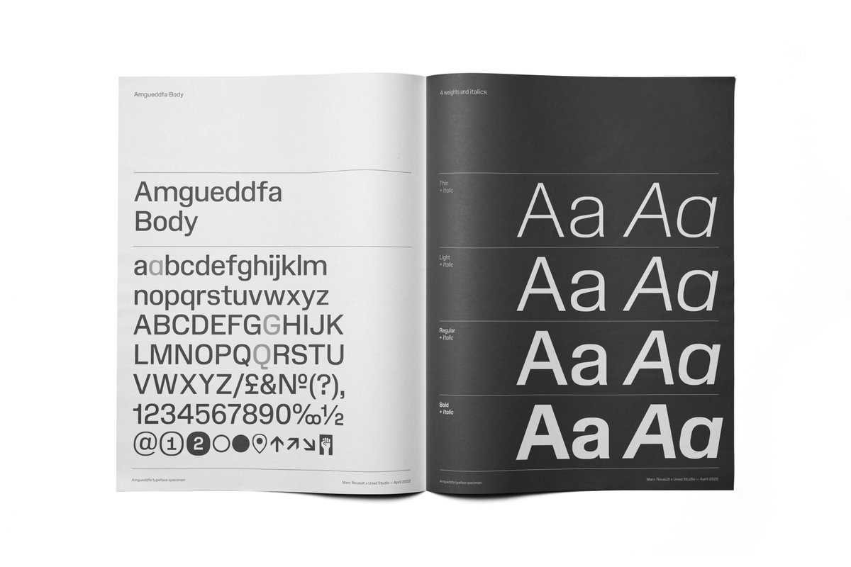 Ejemplo de fuente Amgueddfa Body Light Italic
