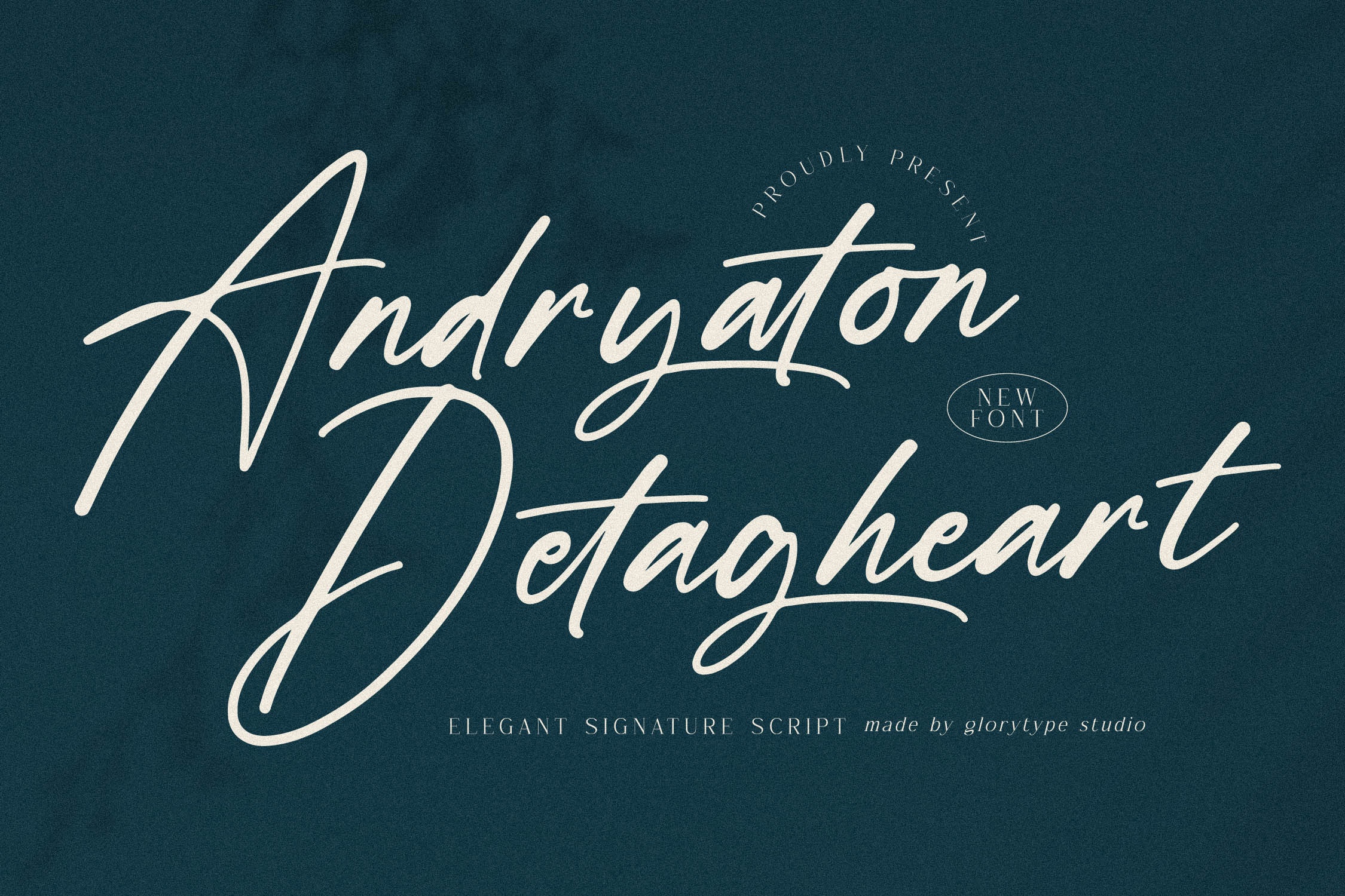 Ejemplo de fuente Andryaton Detagheart Italic