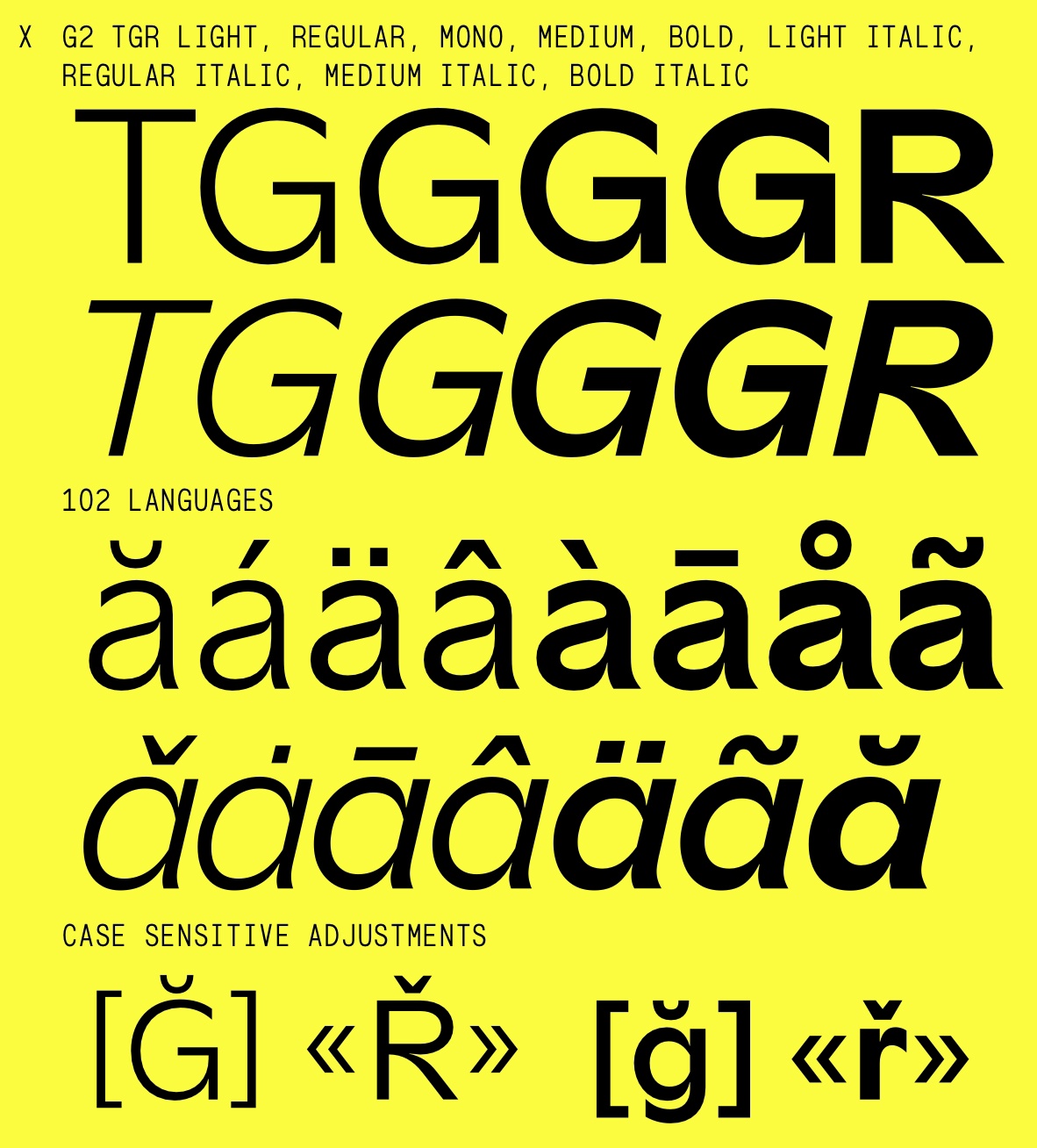 Ejemplo de fuente G2 TGR Regular Italic
