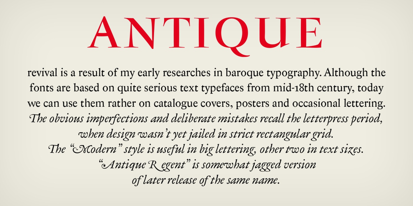 Ejemplo de fuente Antique Regent Italic