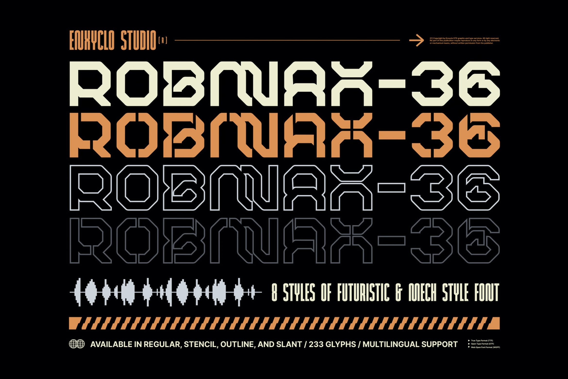 Ejemplo de fuente Robmax-36 Stencil Outline