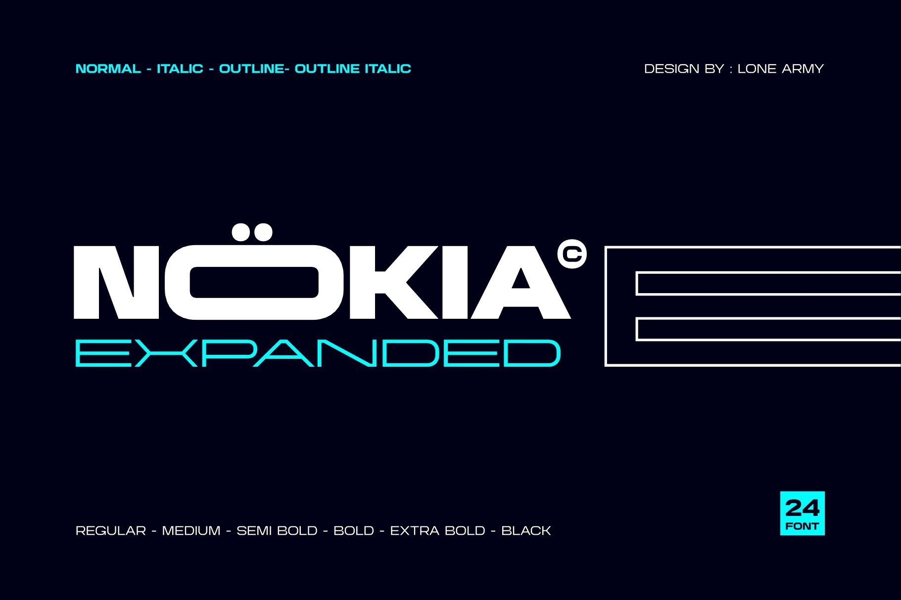 Ejemplo de fuente Nokia Expanded Italic Black