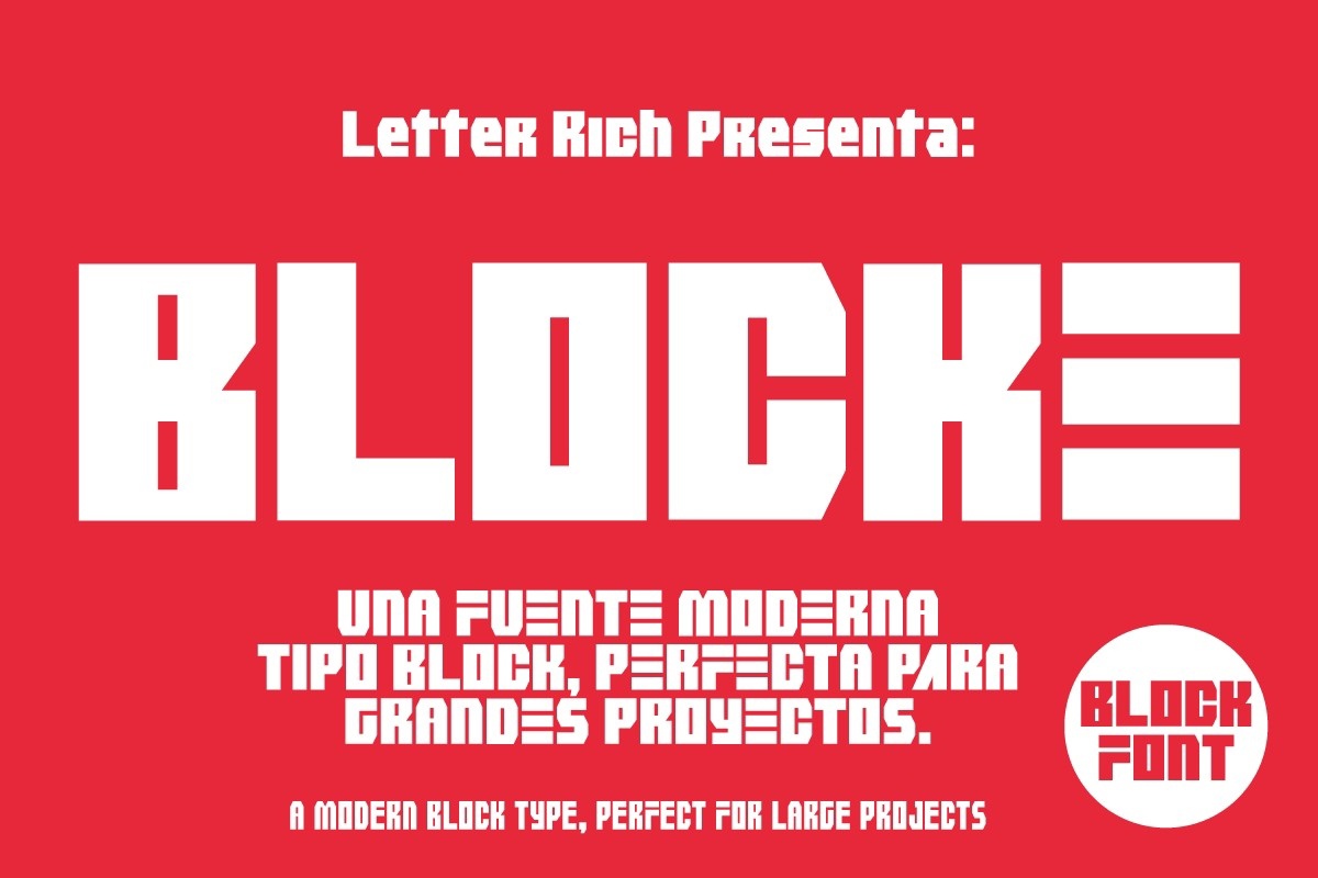 Ejemplo de fuente Blocke font Ricardo Patiño Regular