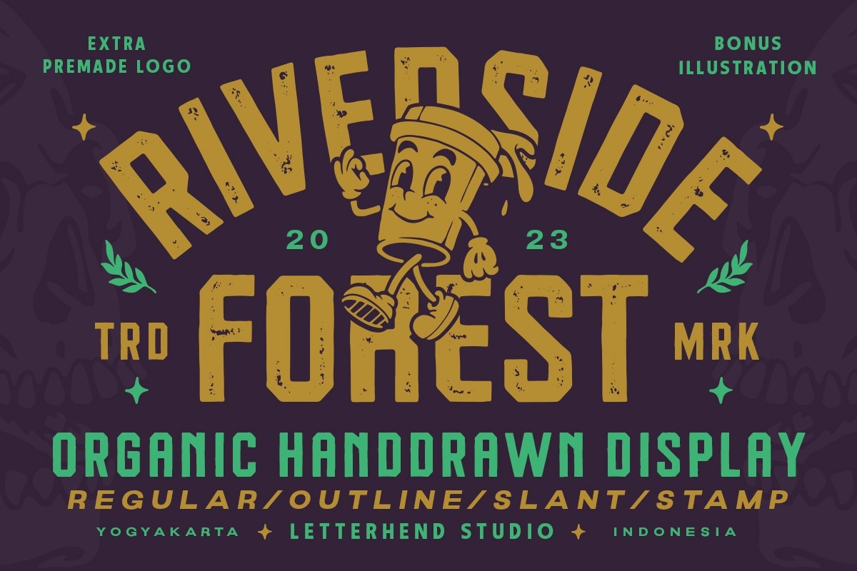 Ejemplo de fuente Riverside Forest Slant Stamp