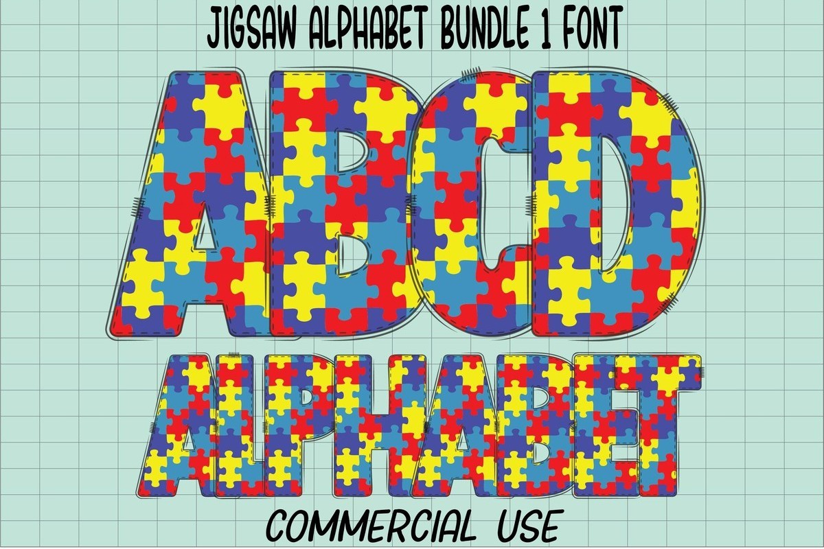 Ejemplo de fuente Jigsaw Alphabet