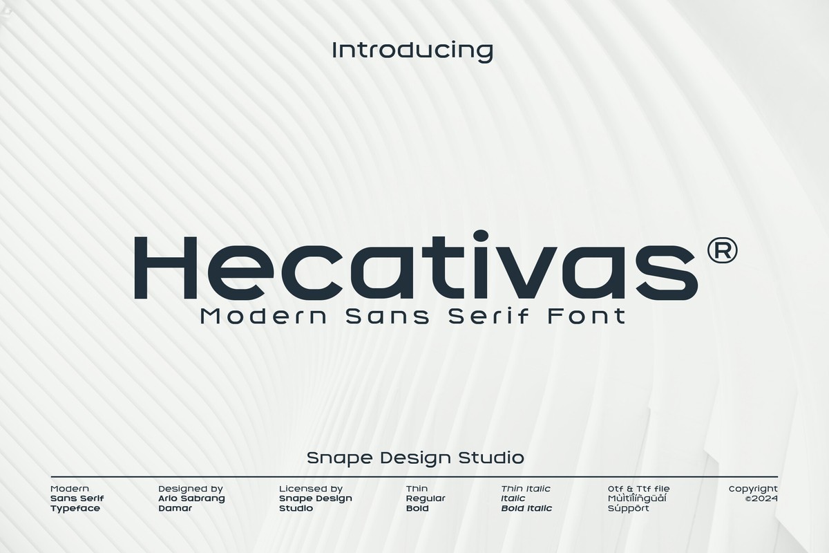 Ejemplo de fuente Hecativas Thin Italic