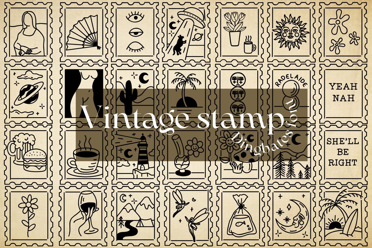 Ejemplo de fuente Vintage Stamp Regular