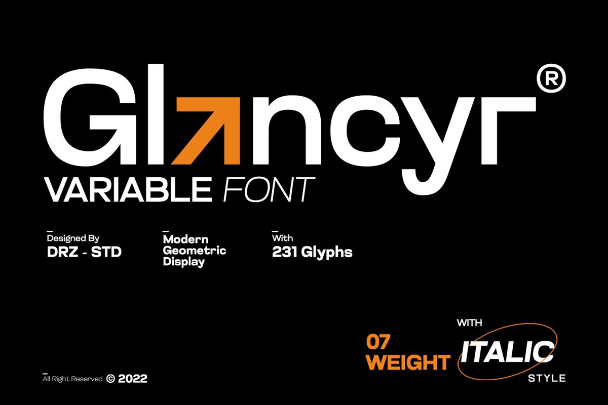 Ejemplo de fuente Glancyr Medium Italic