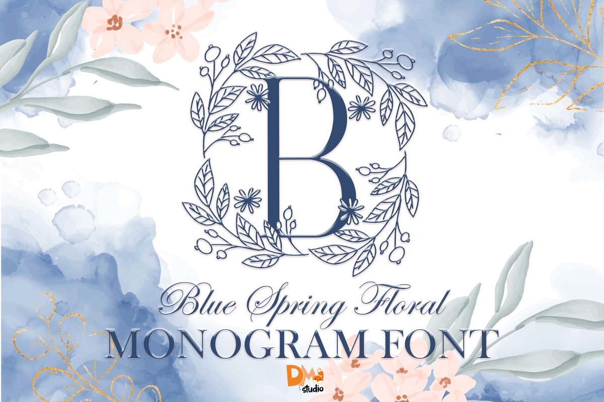 Ejemplo de fuente Blue Spring Floral Monogram Regular