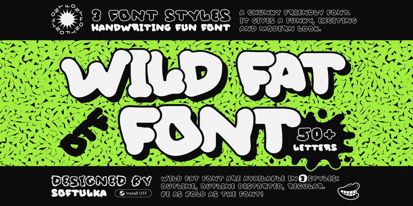 Ejemplo de fuente Wild Fat Font Outline Distorted