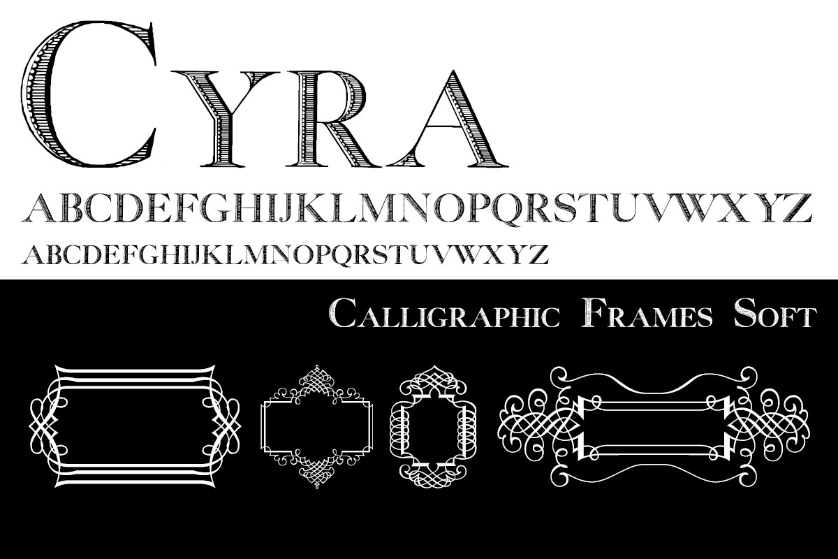 Ejemplo de fuente Calligraphic Frames Plus Cyra Duo