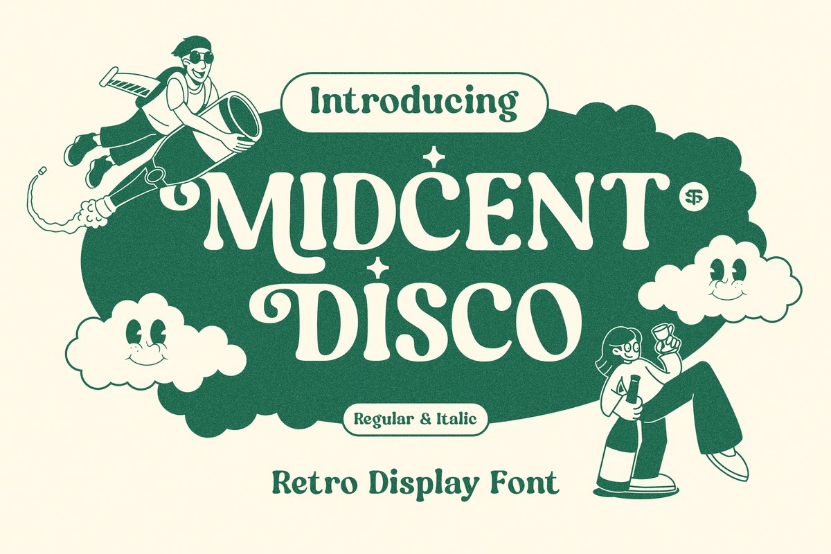 Ejemplo de fuente Midcent Disco Italic