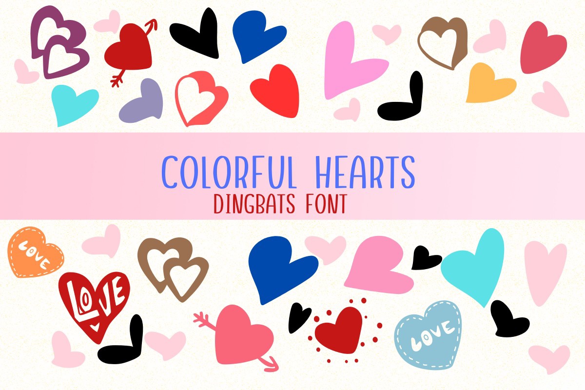 Ejemplo de fuente Colorful Hearts Regular