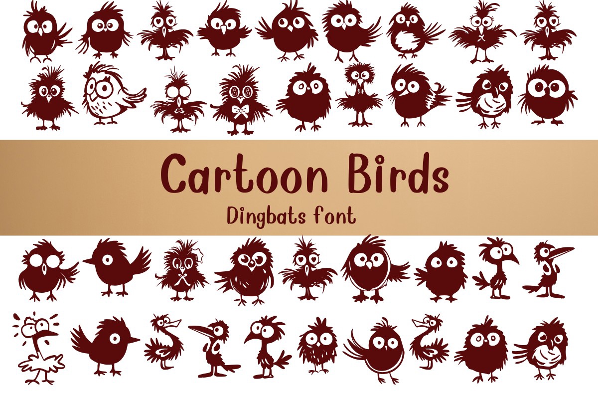 Ejemplo de fuente Cartoon Birds Regular