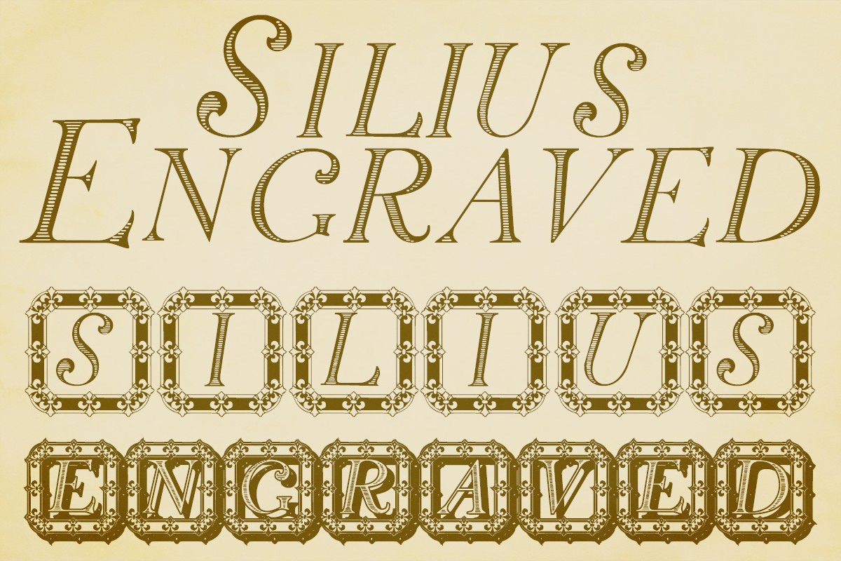Ejemplo de fuente Silius Engraved Regular