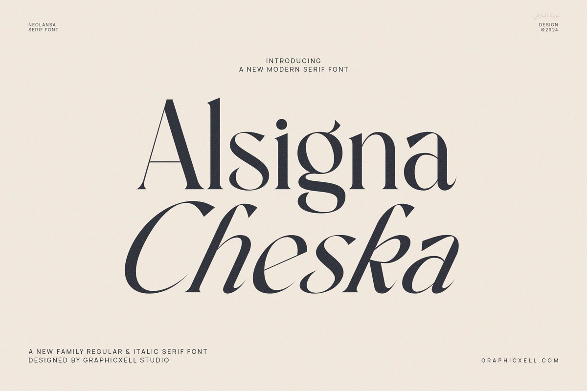Ejemplo de fuente Alsgina Cheska Regular
