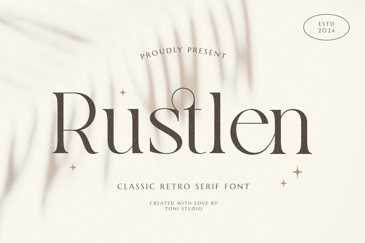 Ejemplo de fuente Rustlen Regular