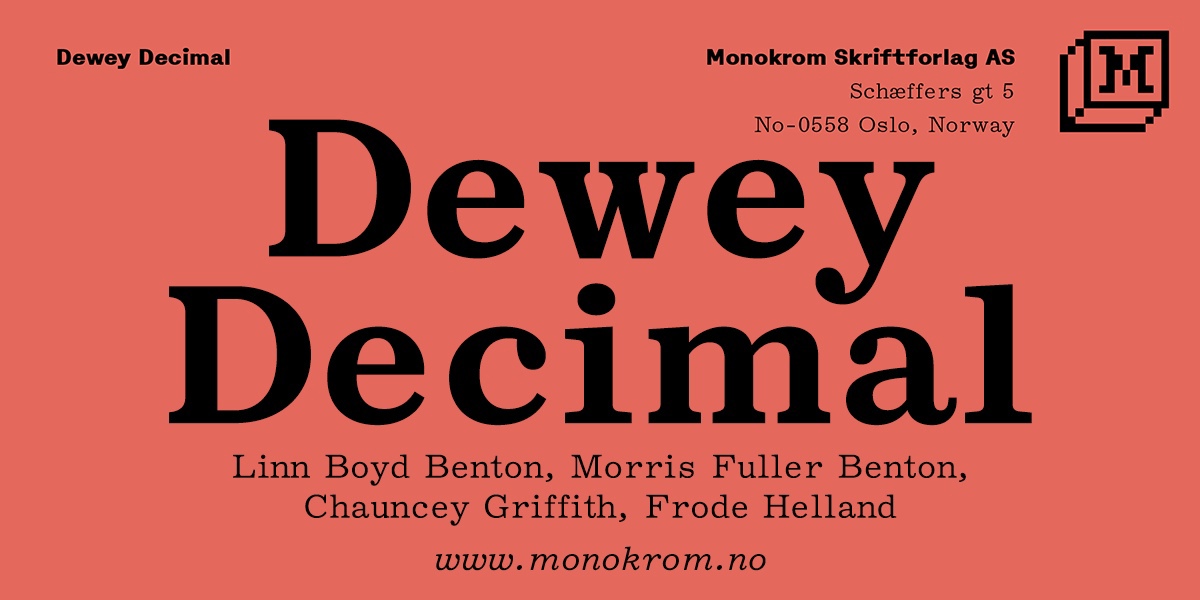 Ejemplo de fuente Dewey Decimal Bold Italic