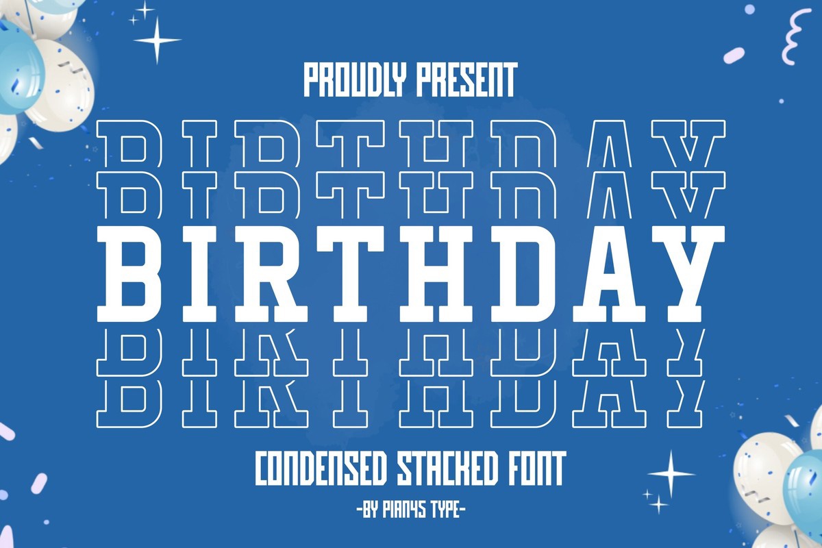 Ejemplo de fuente Birthday Stacked Regular