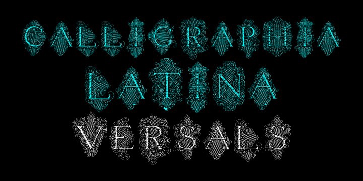 Ejemplo de fuente Calligraphia Latina Versals Regular